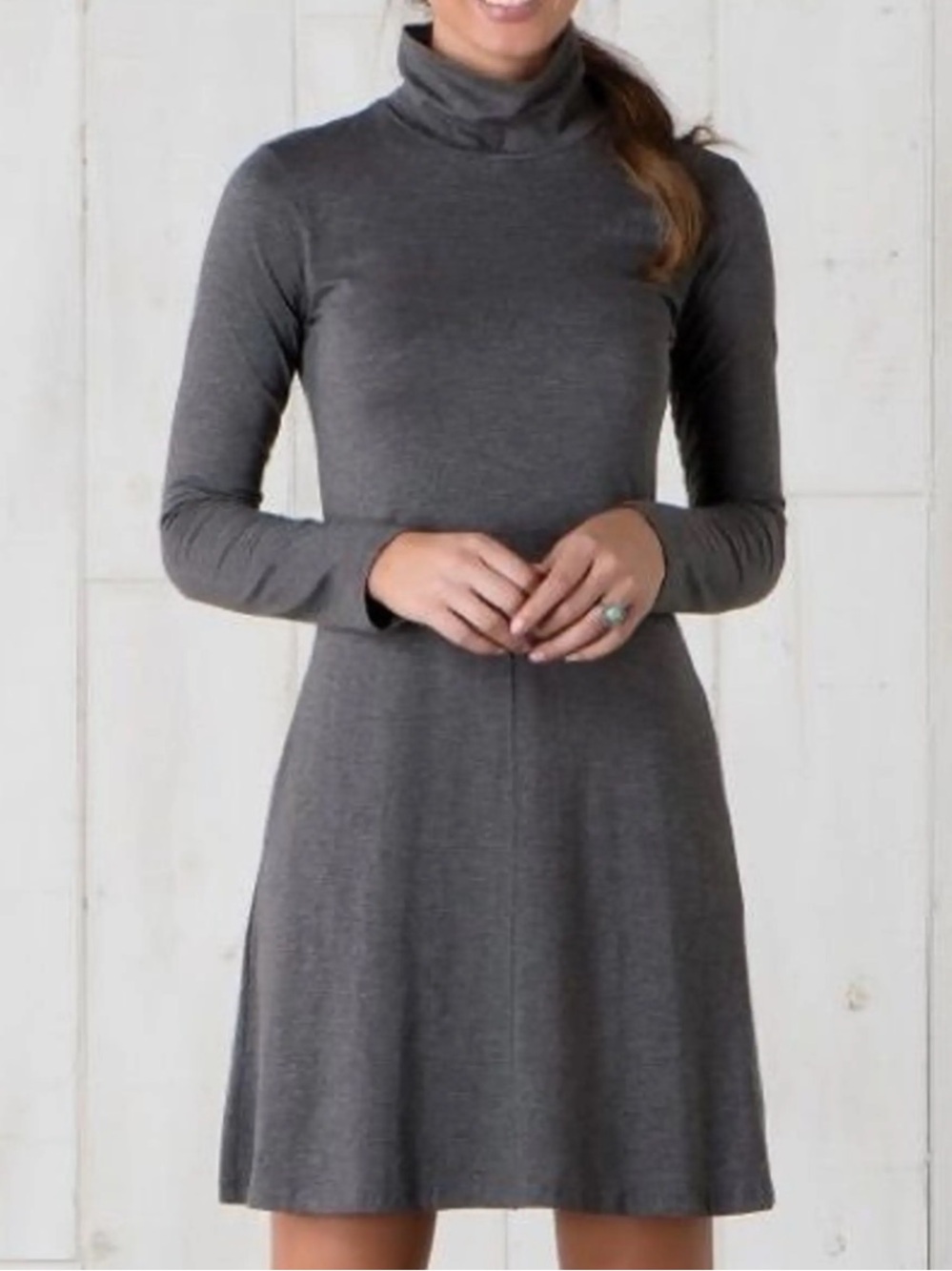 Toad&Co Winter Dance Dress Mock Neck Grey Long Sleeve